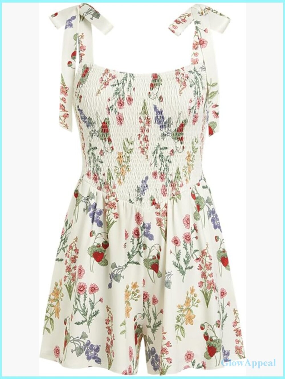 Floral Tie Strap Shirred Square Neck Sleeveless Jumpsuit